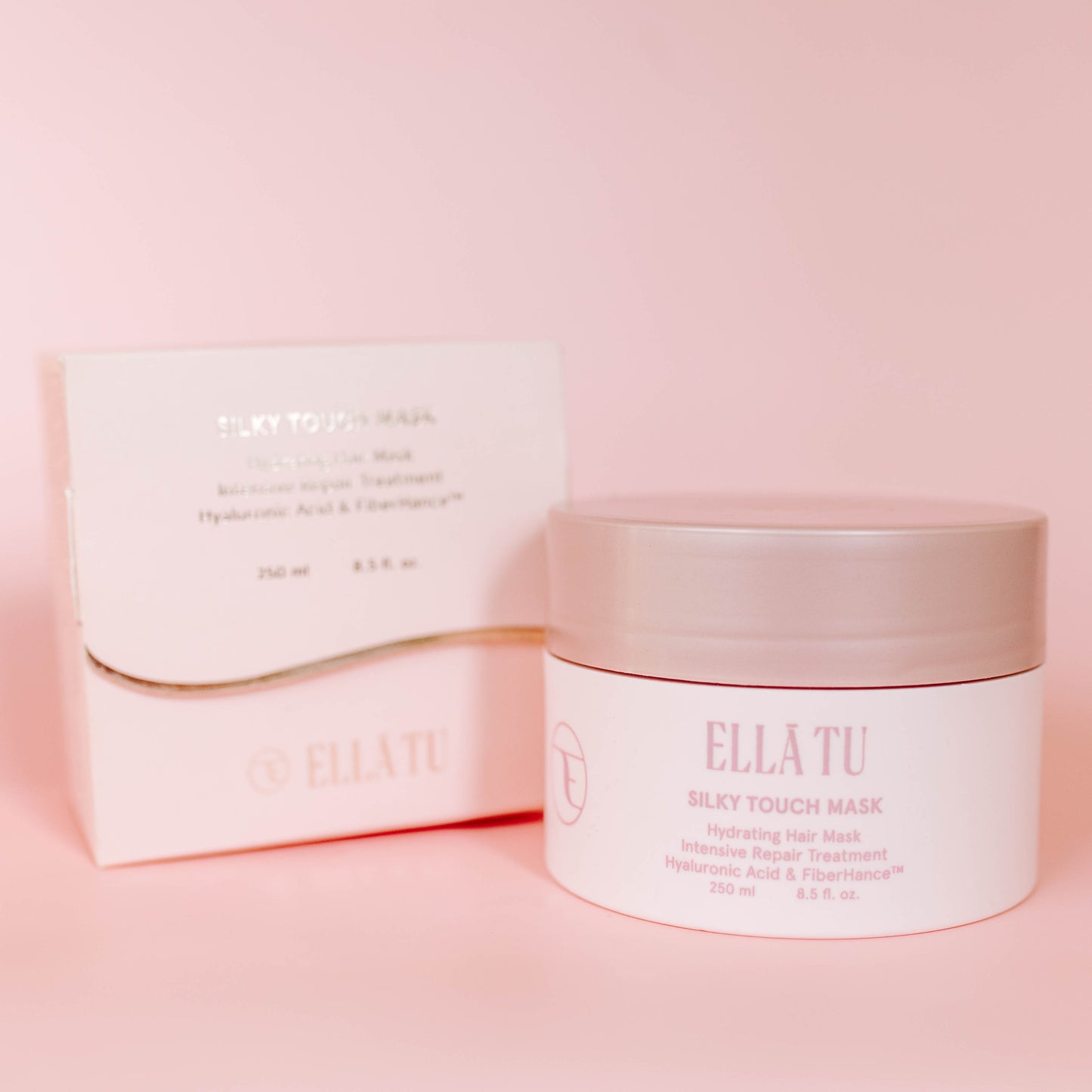 Experience the power of the Ellatu Silky Touch Hair Mask, deeply hydrating and nourishing with ingredients your hair will love, Hyaluronic Acid, Moringa and Castor Oil, Vitamin E and the patented ingredient Fiberhance.