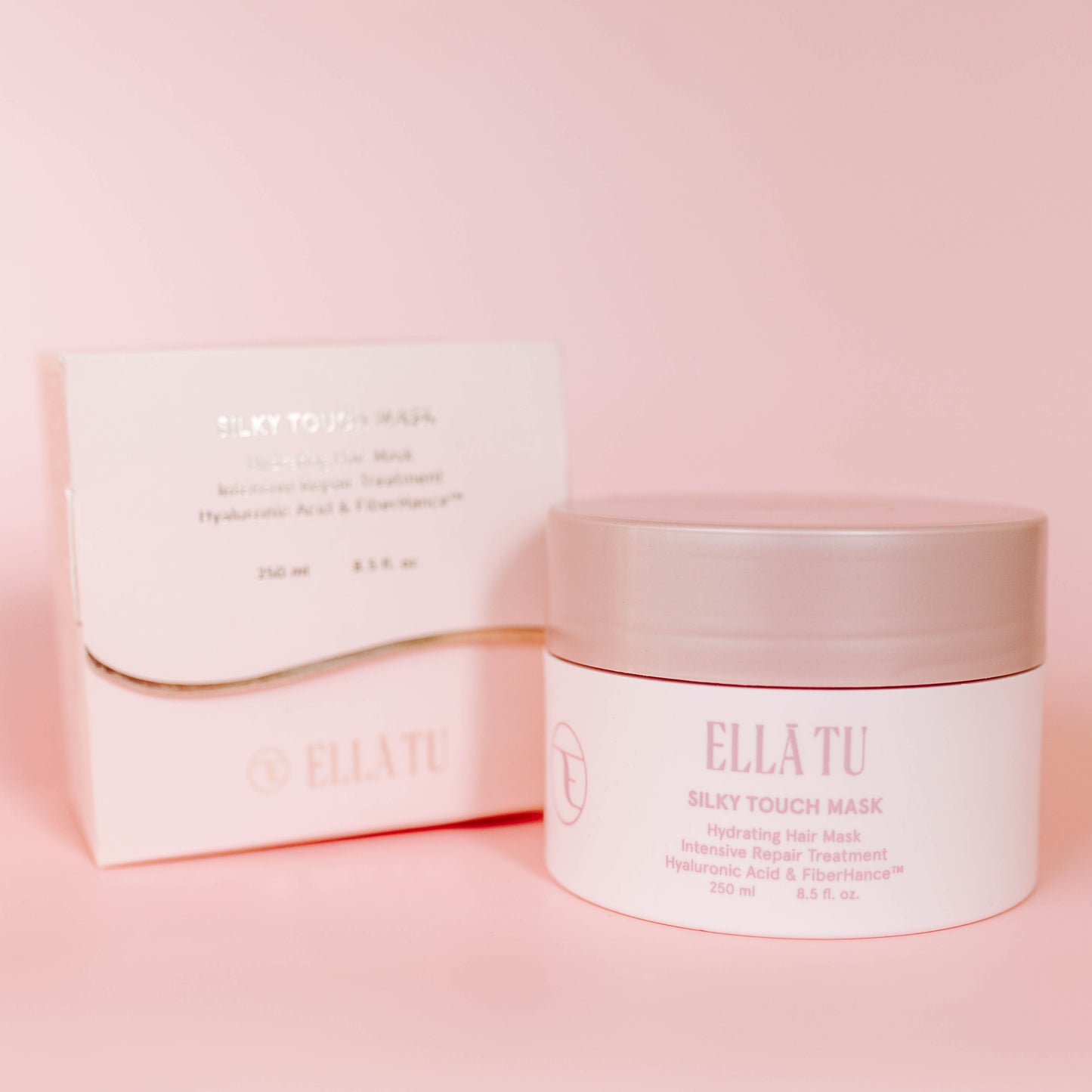 Experience the power of the Ellatu Silky Touch Hair Mask, deeply hydrating and nourishing with ingredients your hair will love, Hyaluronic Acid, Moringa and Castor Oil, Vitamin E and the patented ingredient Fiberhance.  