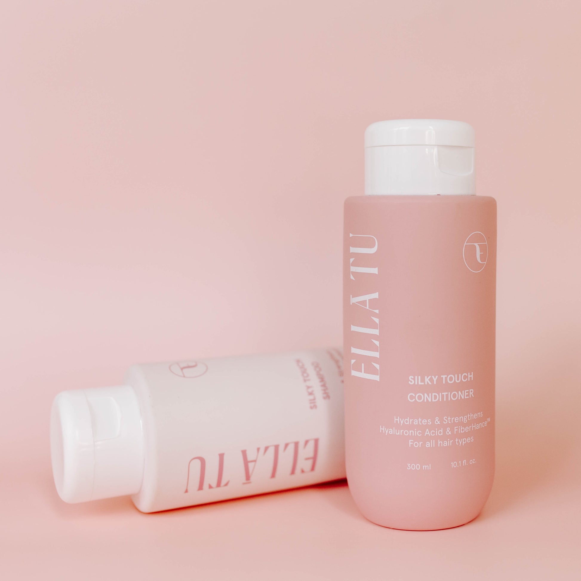 The Ellatu Silky Touch Shampoo and Condioner, formulated for dry, damaged, frizzy hair. Experience the power of Fiberhance, Hyaluronic Acid, Castor and Moringa oil for healthier, stronger, softer hair.